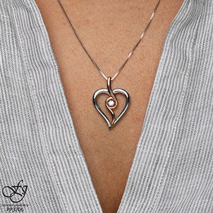 10K Rose Gold Silver Diamond Heart Necklace