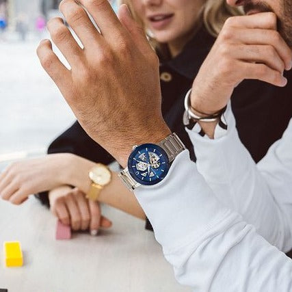 Bulova Stainless Steel Exposed Mechanism with Navy Dial