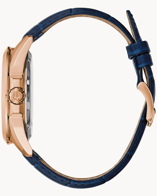 Bulova Navy Rose Gold Tone Exposed Mechanism Watch