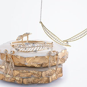 14K Gold Diamond Leaf Bangle