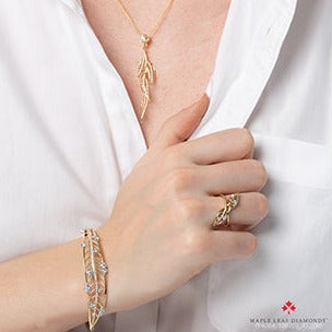 14K Gold Diamond Leaf Bangle