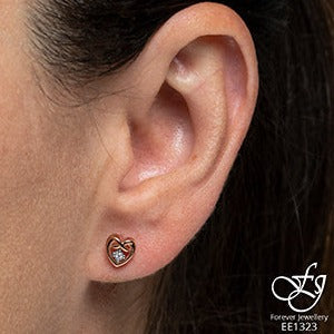10K Rose Gold Diamond Heart Earrings