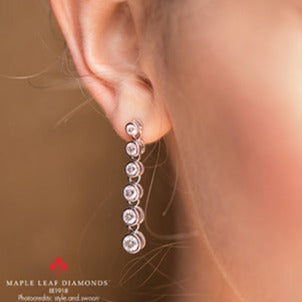 14K White Gold Diamond Bezel Set Dangle Earrings