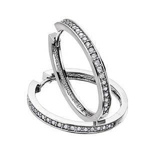 10K White Gold Diamond Hoop Earrings
