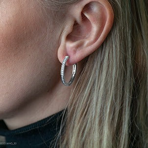 10K White Gold Diamond Hoop Earrings