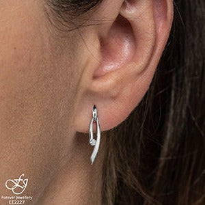 10K White Gold Wish Bone Diamond Earrings