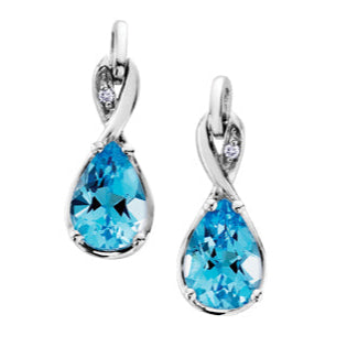 10K White Gold Diamond & Blue Topaz Earrings