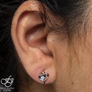 10K Rose & White Gold Heart Earrings