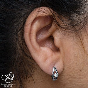 10K White Gold Diamond Hoop Earrings