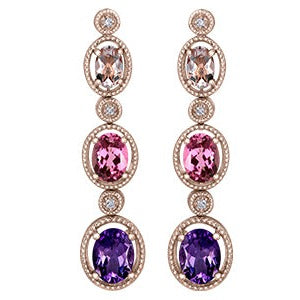 10K Rose Gold Multiple Gemstone Dangle Earrings