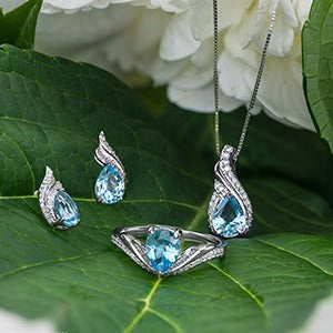 10K White Gold Diamond & Sky Blue Topaz Earrings