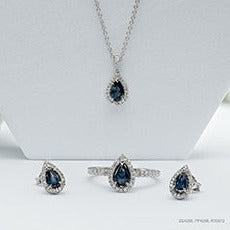 10K White Gold Pear Cut Sapphire & Diamond Earrings