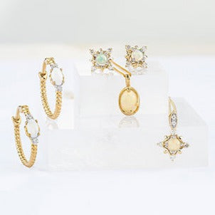 10K Yellow Gold Opal & Diamond Earrings