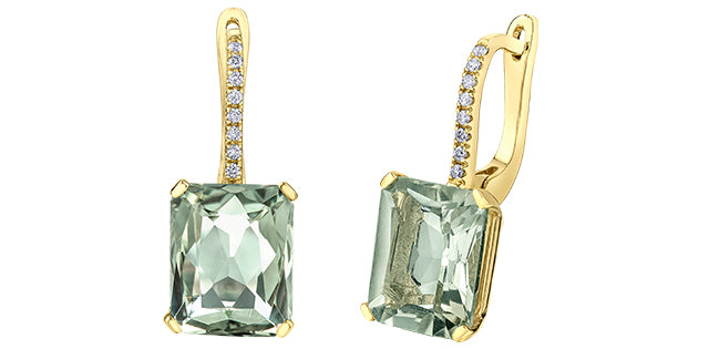 10K Yellow Gold Green Amethyst Earrings