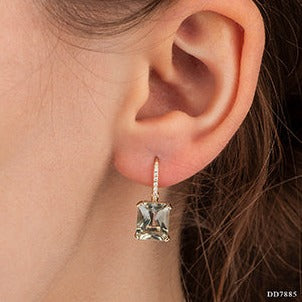 10K Yellow Gold Green Amethyst Earrings