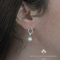 10K White Gold Diamond & Pearl Earrings