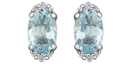 10K White Gold Aquamarine Diamond Earrings