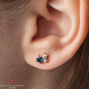 14K Yellow Gold Diamond Sapphire Stud Earrings