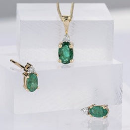 10K Yellow Gold Emerald & Diamond Earrings