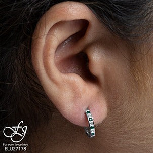 10K White Gold Diamond & Gem Hoop Earrings