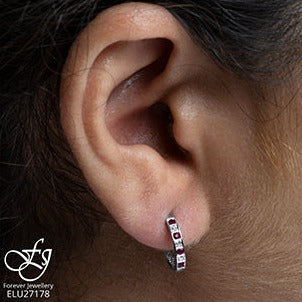 10K White Gold Diamond & Gem Hoop Earrings