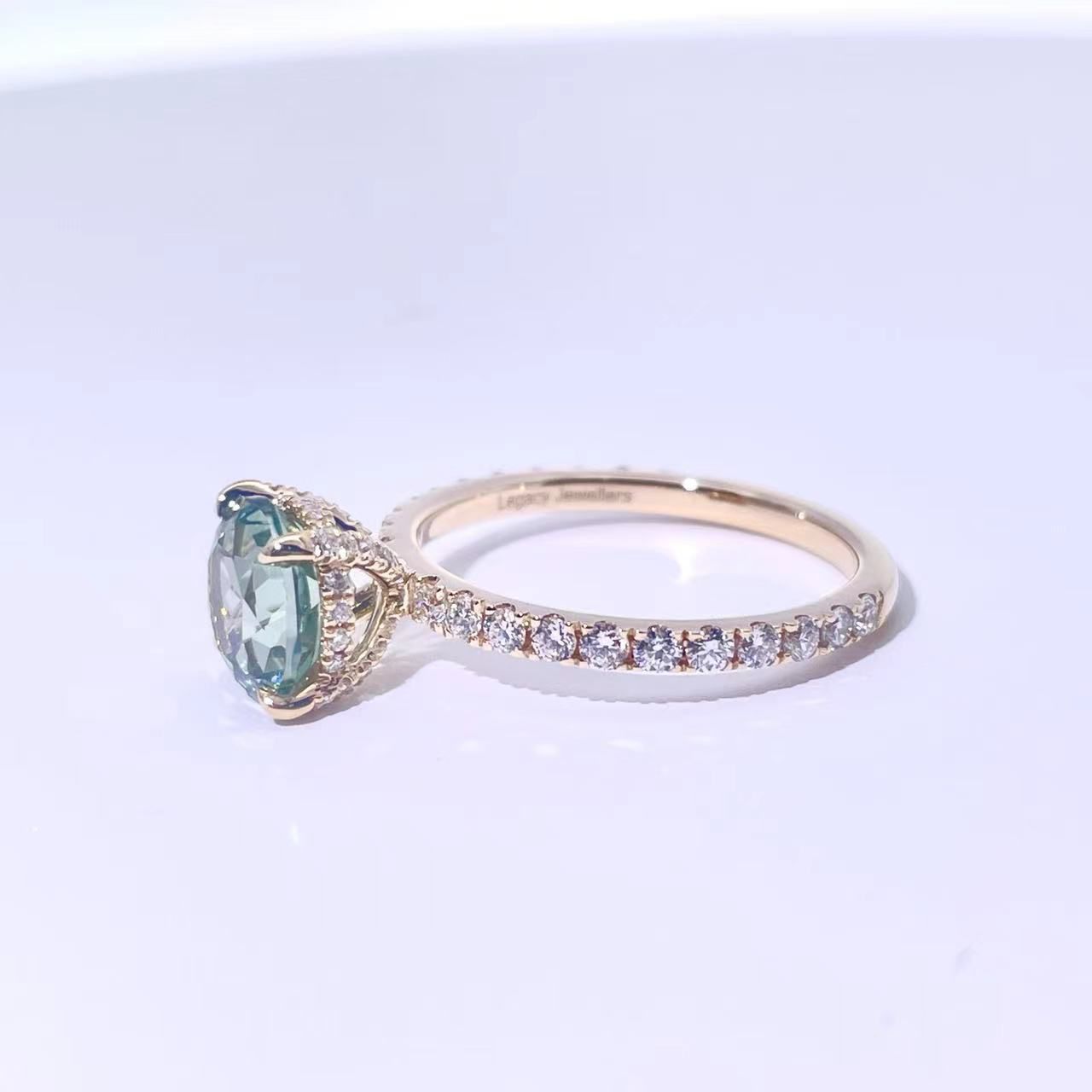 Green Sapphire & Diamond Engagement Ring
