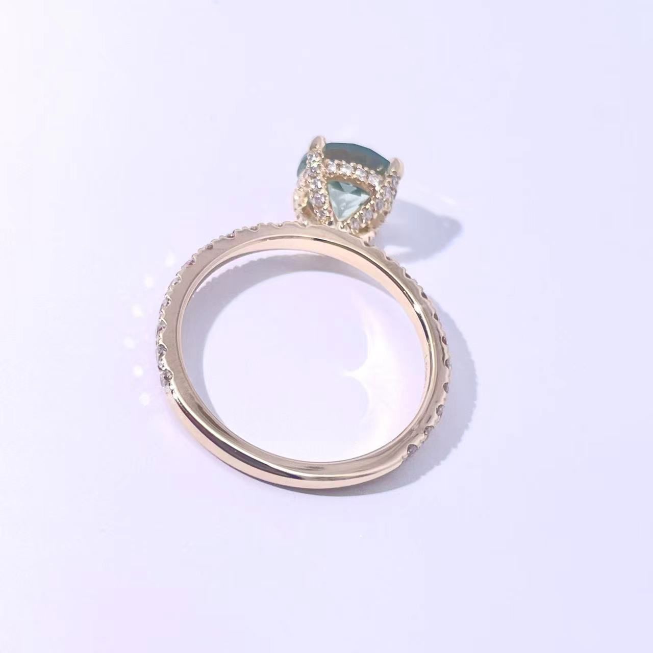 Green Sapphire & Diamond Engagement Ring