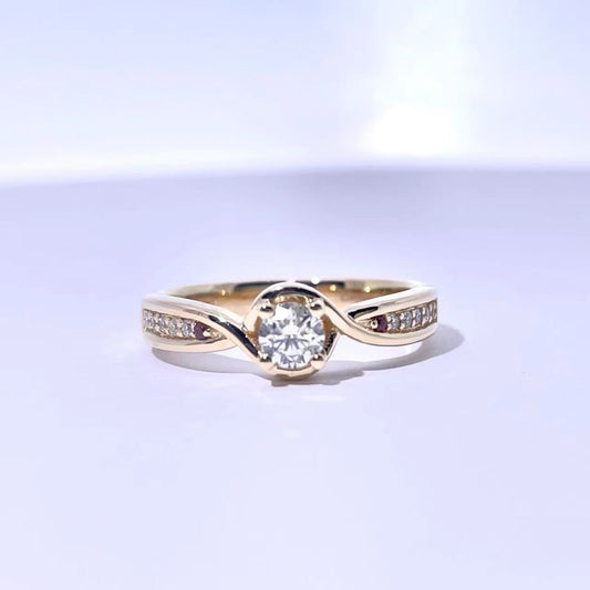 Yellow Gold Diamond & Garnet Engagement Ring