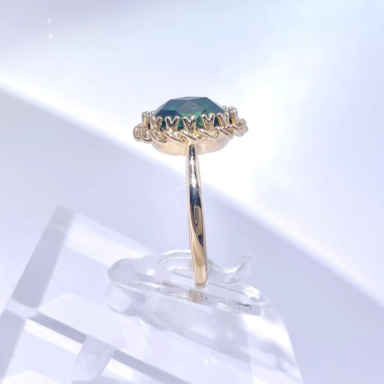 Checker-board Cut Emerald Ring