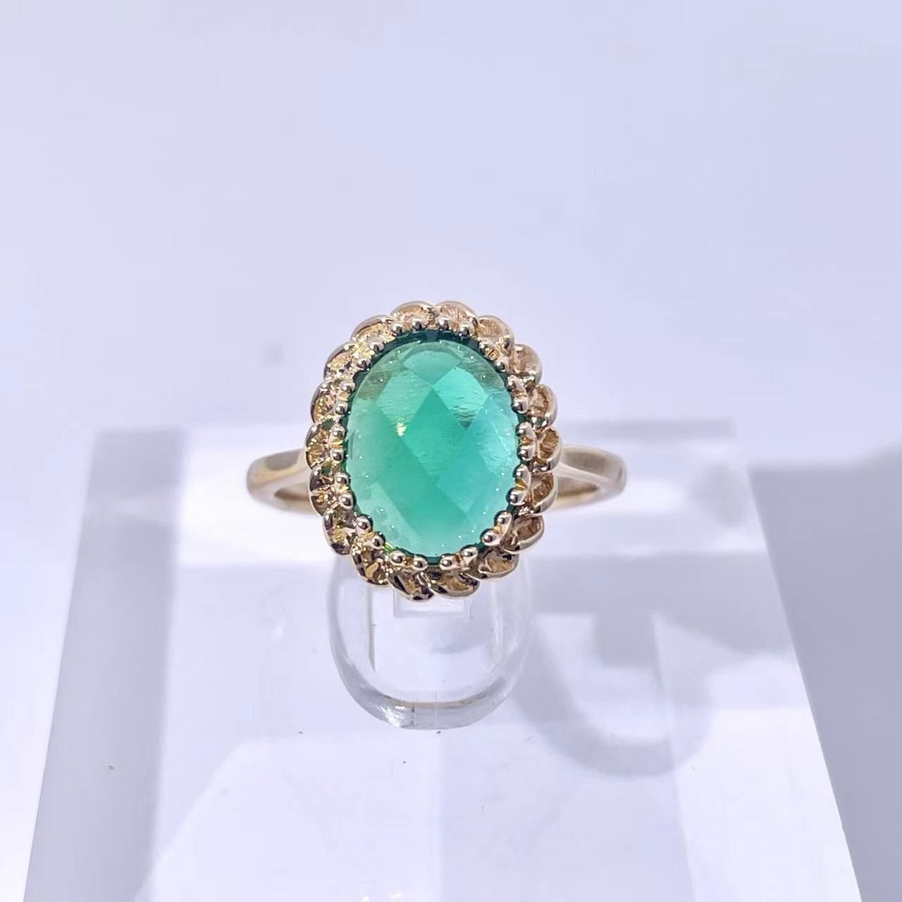 Checker-board Cut Emerald Ring