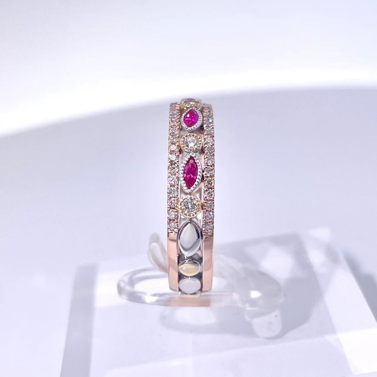 Tri Gold Diamond Ruby Ring