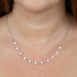 14K White Gold Strand of Diamonds & Pearls