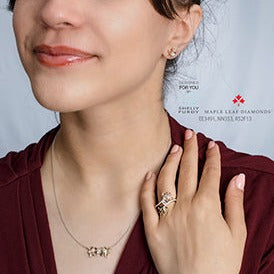 14K Tri Gold Maple Leaf Diamond Necklace