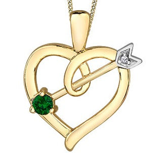 10K Yellow Gold Gemstone Heart & Arrow Necklace