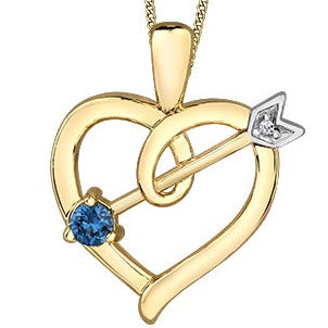 10K Yellow Gold Gemstone Heart & Arrow Necklace