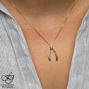 10K Yellow Gold Wishbone Diamond Necklace