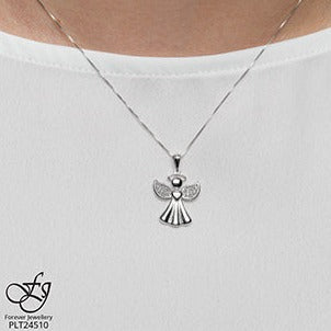 10K White Gold Diamond Angel Necklace