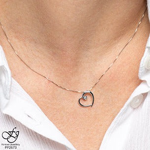 10K White Gold Diamond Heart Necklace