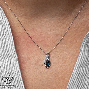 10K White Gold Diamond Sapphire Necklace