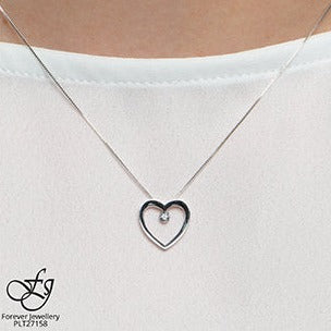 10K White Gold Diamond Heart Necklace