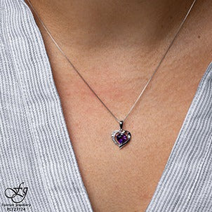 10K White Gold Amethyst Diamond Heart Necklace
