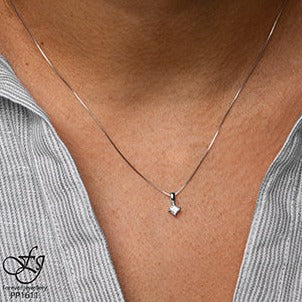 10K White Gold Princess Cut Solitaire Diamond Necklace