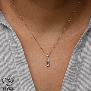 10K White Gold Tension Set Diamond Necklace