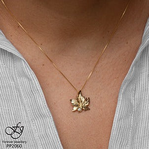 10K Yellow Gold Diamond Maple Leaf Necklace