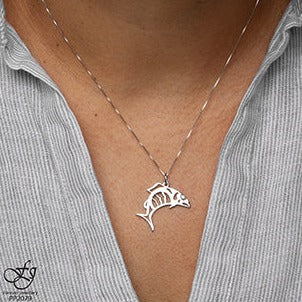 10K White Gold Diamond Salmon Necklace