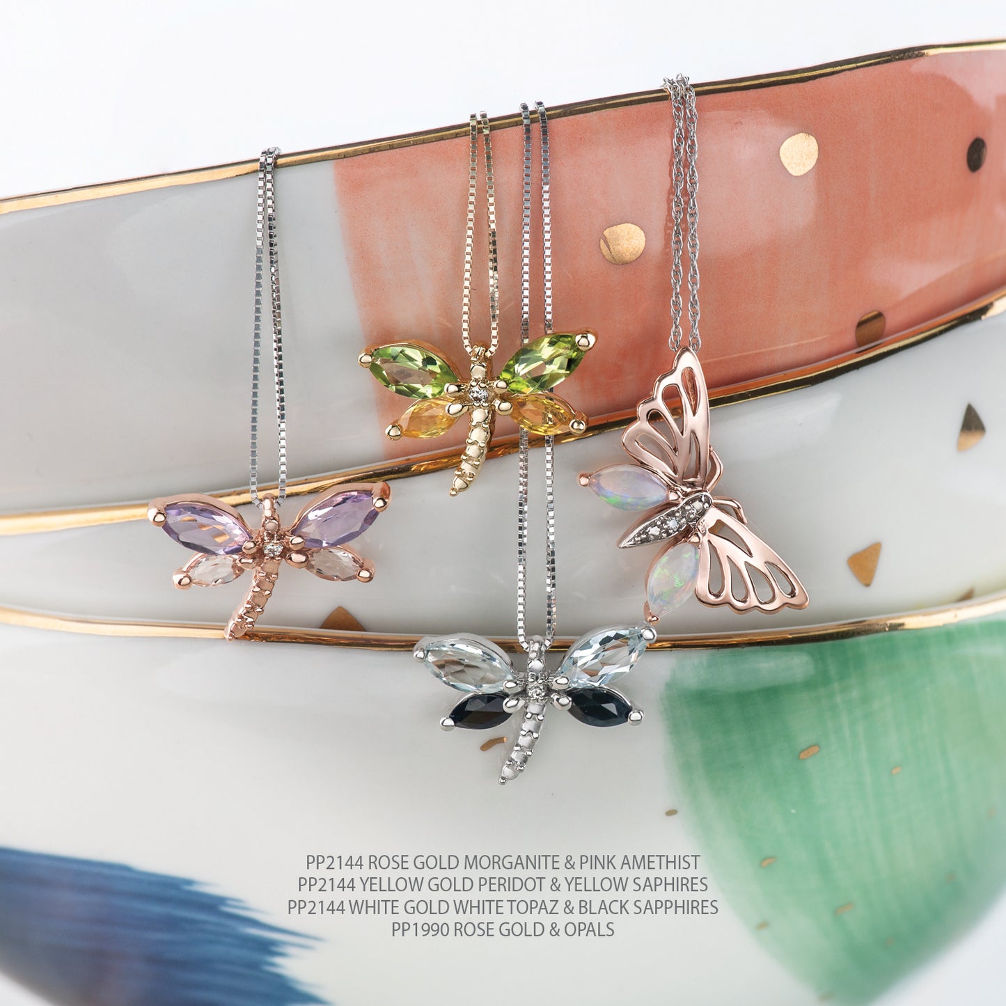 10K White Gold Topaz & Sapphire Dragonfly Necklace