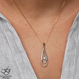 10K Two Tone Diamond Drop Necklace