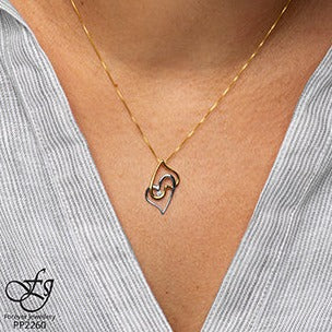 10K Two Tone Interlocking Diamond Heart Necklace