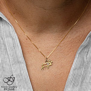 10K Yellow Gold Diamond Moose Necklace