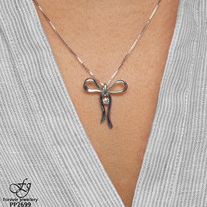 Sterling Silver Diamond Bow Necklace